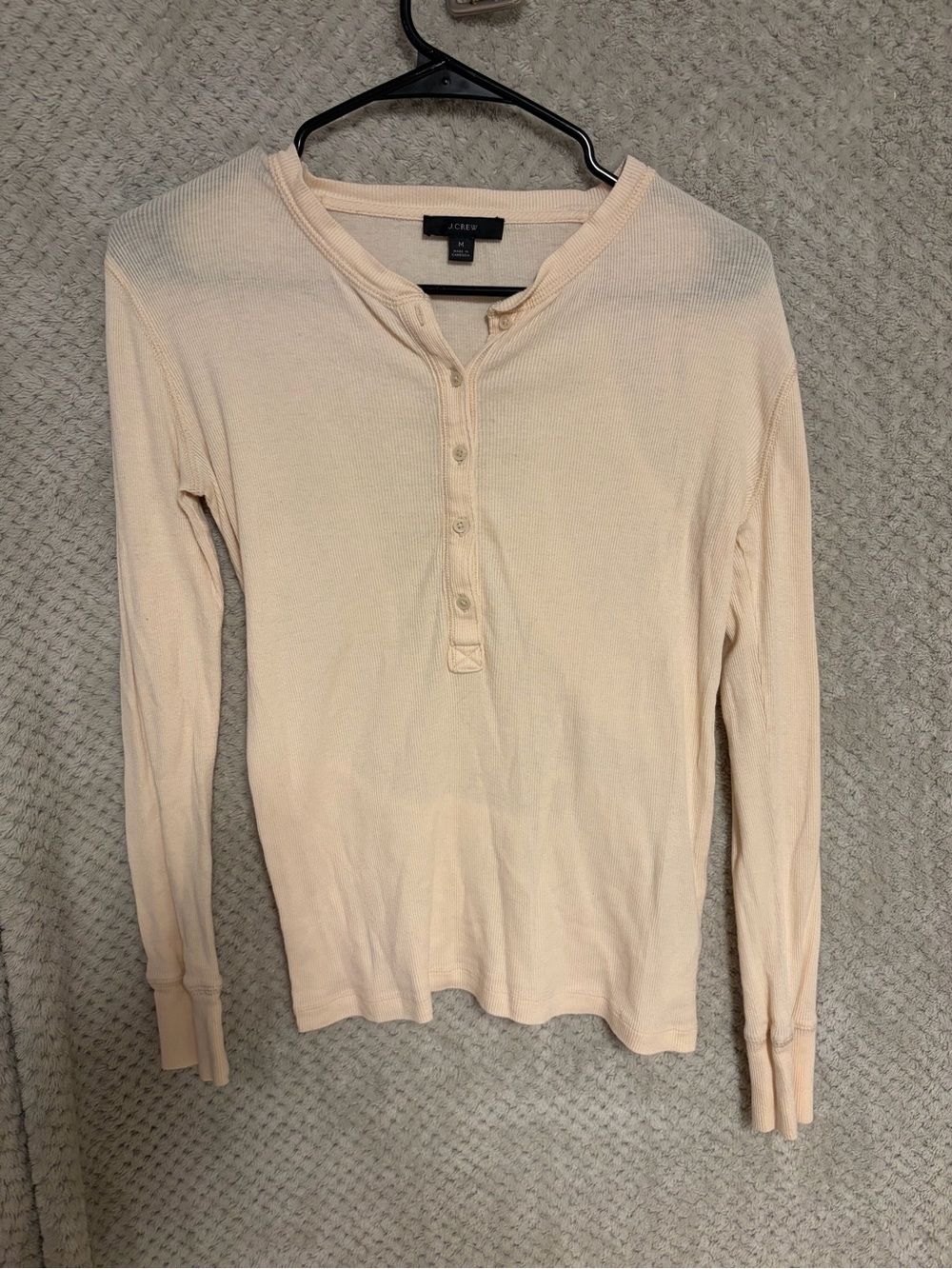 J. Crew Long Sleeve Waffle Henley in Pale Pink